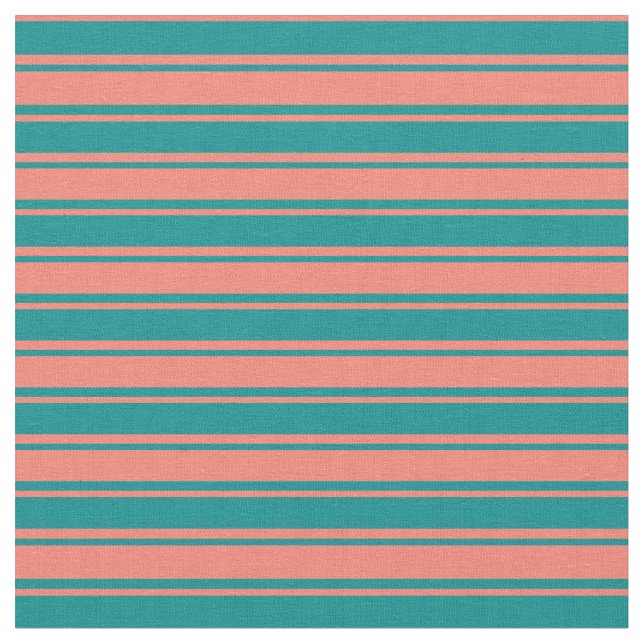 Dark Cyan & Salmon Coloured Lines Fabric (Close Up)