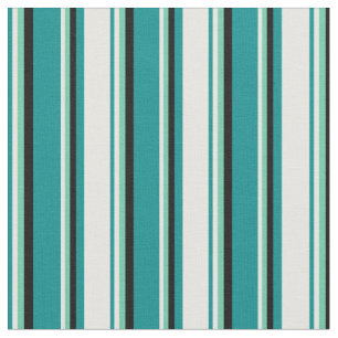 Dark Cyan, White, Aquamarine & Black Lines Fabric