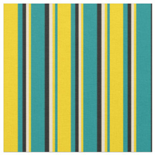 Dark Cyan, Yellow, Beige, and Black Pattern Fabric