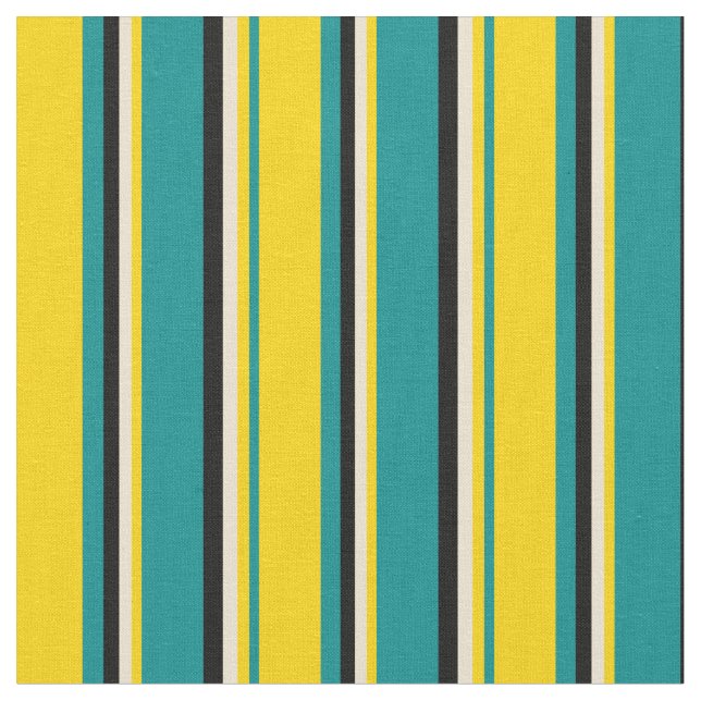 Dark Cyan, Yellow, Beige, and Black Pattern Fabric (Close Up)