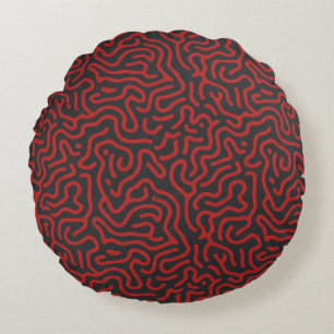 Dark Cyber Red Reaction Diffusion Organic Abstract Round Cushion
