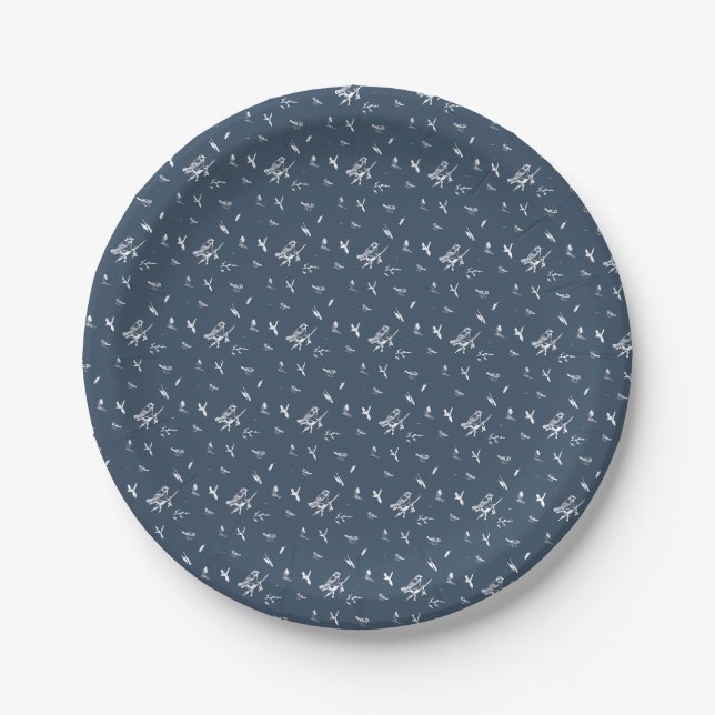 Dark Dainty Bird Paper Plate (Front)