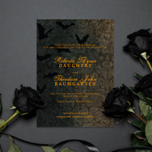 Dark Damask Halloween Wedding Invitation