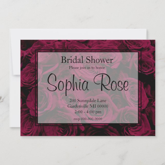 Dark deep red magenta burgundy roses  invitation (Front)