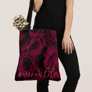 Dark deep red magenta burgundy roses mum life tote bag