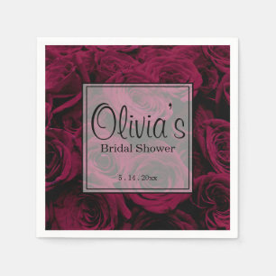 Dark deep red magenta burgundy roses napkin