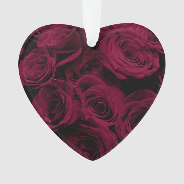 Dark deep red magenta burgundy roses  ornament (Front)
