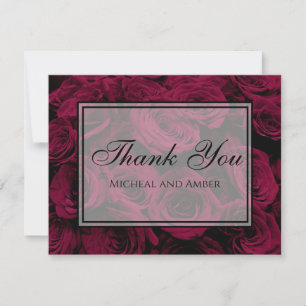 Dark deep red magenta burgundy roses  thank you card