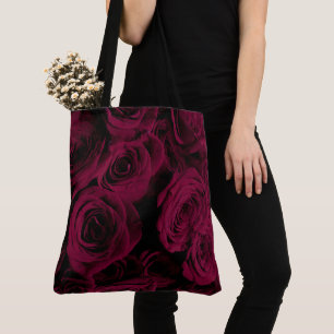 Dark deep red magenta burgundy roses tote bag
