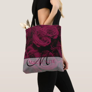 Dark deep red magenta burgundy roses tote bag