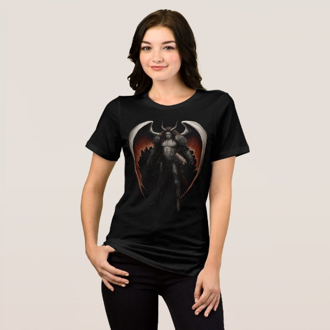 Dark Demon Warrior with Fiery Wings Tri-Blend Shirt (Front Full)