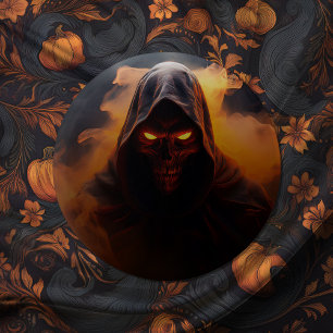 Dark demon with orange smoke halloween badge
