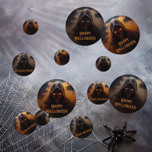 Dark demon with orange smoke halloween confetti