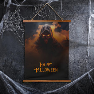 Dark demon with orange smoke halloween hanging tapestry