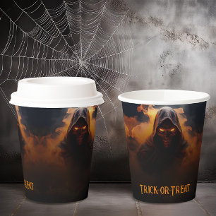 Dark demon with orange smoke halloween paper cups