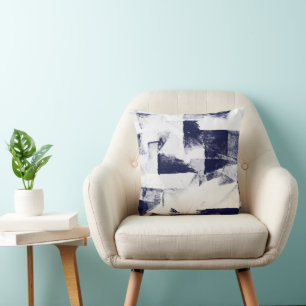 Dark Denim Blue and White Abstract  Decor Pillow