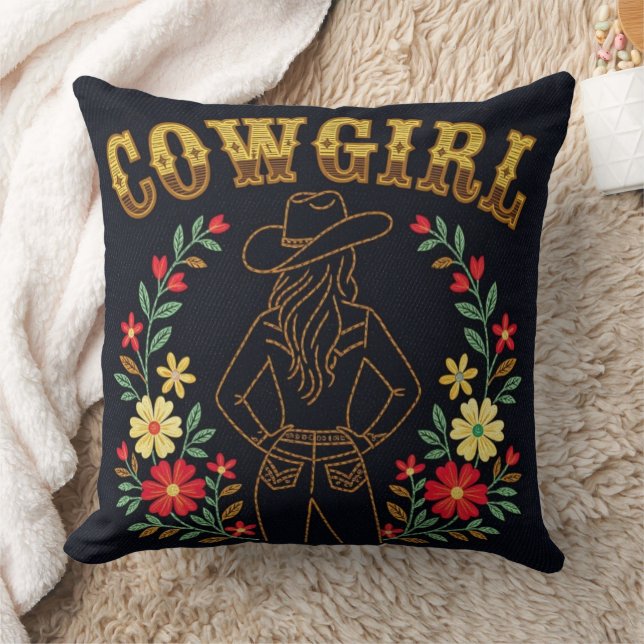 Dark Denim Cowgirl Throw Pillow (Blanket)