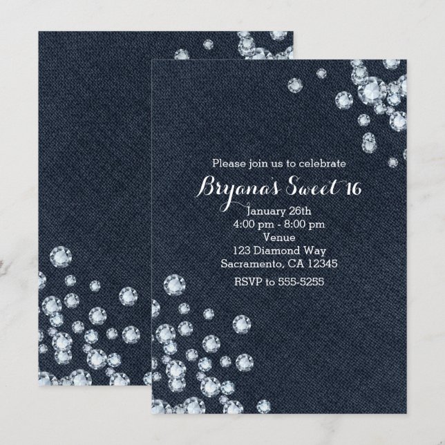 Dark Denim & Diamonds Birthday Party Invitation (Front/Back)