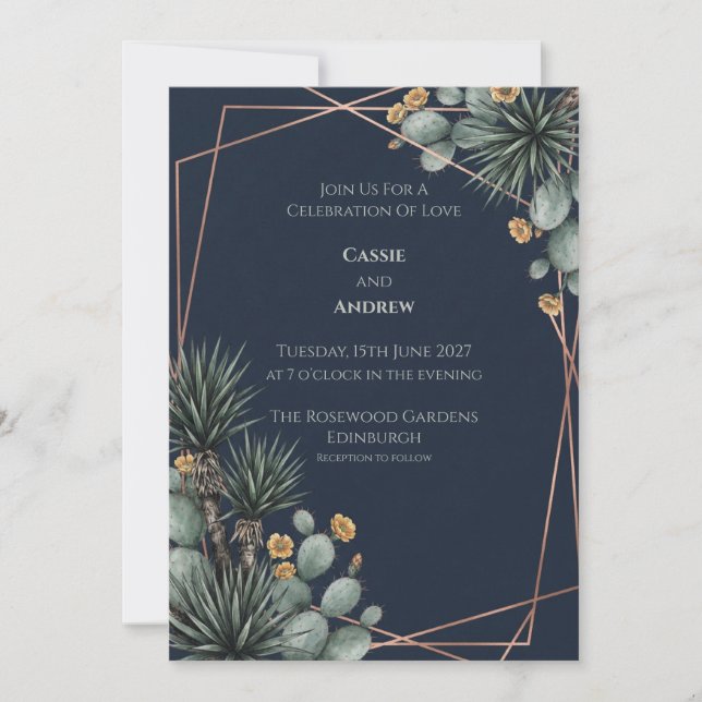 Dark Desert Agave Cactus Wedding Invitation (Front)