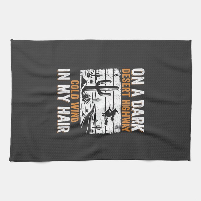 Dark Desert Highway Cactus Sunset Design_1 Tea Towel (Horizontal)