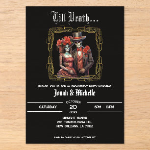 Dark Dia De Los Muertos Engagement Party Acrylic Invitations