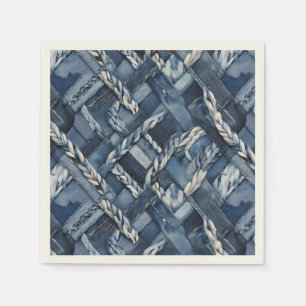 Dark Distressed Denim Patchwork And Braids Napkin