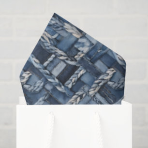 Dark Distressed Denim Patchwork And Braids Tissue Paper