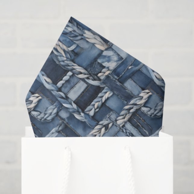 Dark Distressed Denim Patchwork And Braids Tissue Paper (Gift Bag)