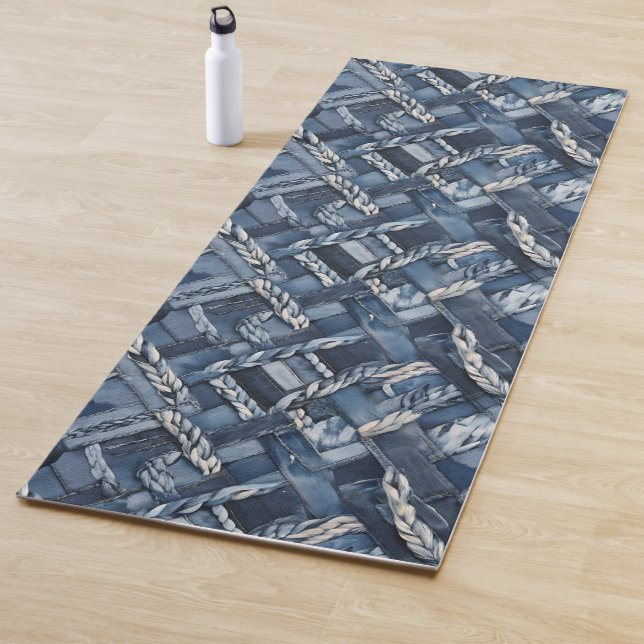 Dark Distressed Denim Patchwork And Braids Yoga Mat (In Situ)