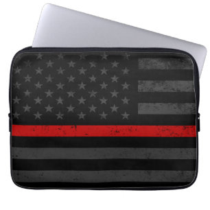 Dark Distressed Fire Fighter Flag Laptop Sleeve