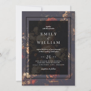 Dark Dramatic Moody Autumn Floral Custom Wedding Invitation