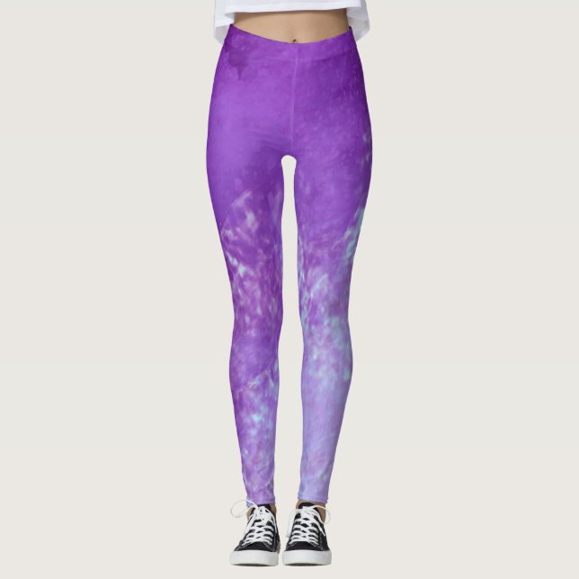 Dark Dream effect paint splatter clouds Purple Leggings (Front)