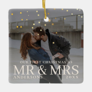 Dark Dusky Couple Photo with Stars for Christmas Ceramic Ornament