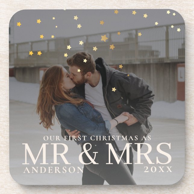Dark Dusky Couple Photo with Stars for Christmas Coaster (Front)