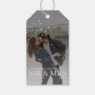 Dark Dusky Couple Photo with Stars for Christmas Gift Tags