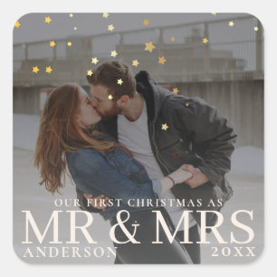 Dark Dusky Couple Photo with Stars for Christmas  Square Sticker