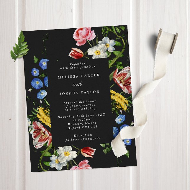 Dark Dutch Master Floral Frame Wedding Invitation (Creator Uploaded)