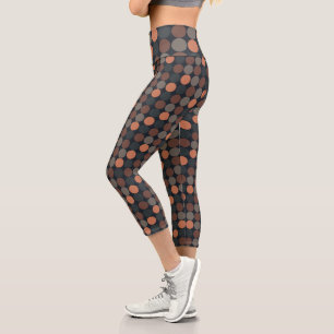 Dark Earth Geometric Circle Dots Design Capri Leggings