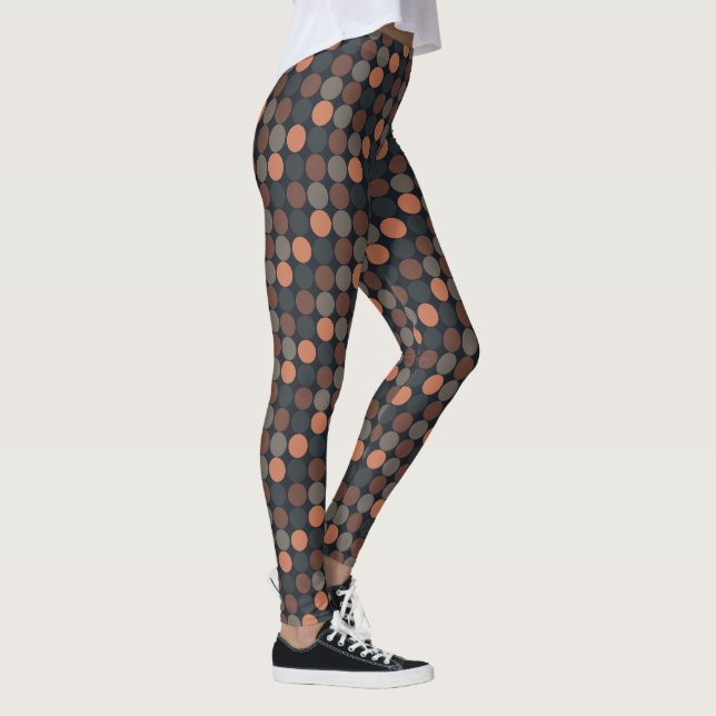 Dark Earth Geometric Circle Dots Design  Leggings (Right)