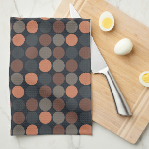 Dark Earth Geometric Circle Dots Design Tea Towel