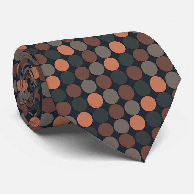 Dark Earth Geometric Circle Dots Design  Tie (Rolled)