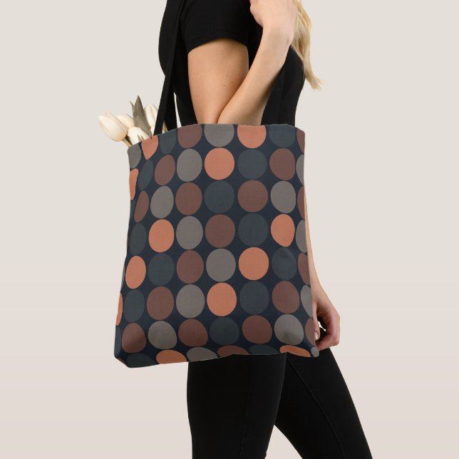 Dark Earth Geometric Circle Dots Design  Tote Bag (Close Up)