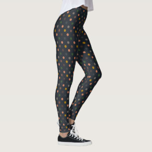 Dark Earth Tone Woodlands Polka Dots Design Leggings
