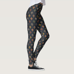 Dark Earth Woodlands Fleur-de-lis Design Leggings