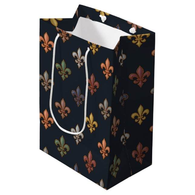 Dark Earth Woodlands Fleur-de-lis Design  Medium Gift Bag (Front Angled)