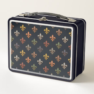 Dark Earth Woodlands Fleur-de-lis Design  Metal Lunch Box