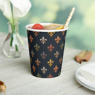 Dark Earth Woodlands Fleur-de-lis Design Paper Cups
