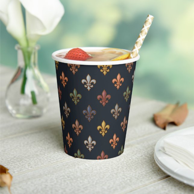 Dark Earth Woodlands Fleur-de-lis Design  Paper Cups (Insitu)
