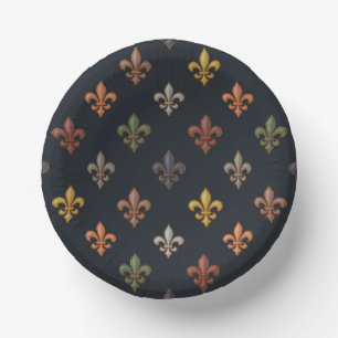 Dark Earth Woodlands Fleur-de-lis Design Paper Plate