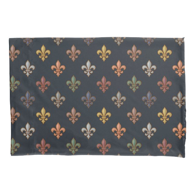 Dark Earth Woodlands Fleur-de-lis Design  Pillowcase (Front)